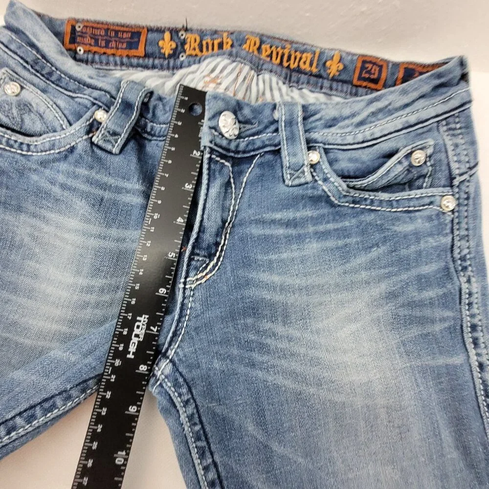 Rock Revival Jeans Women's 29 Blue Anja Boot 30x34.25" Stretch Worn Hems - Picture 10 of 16